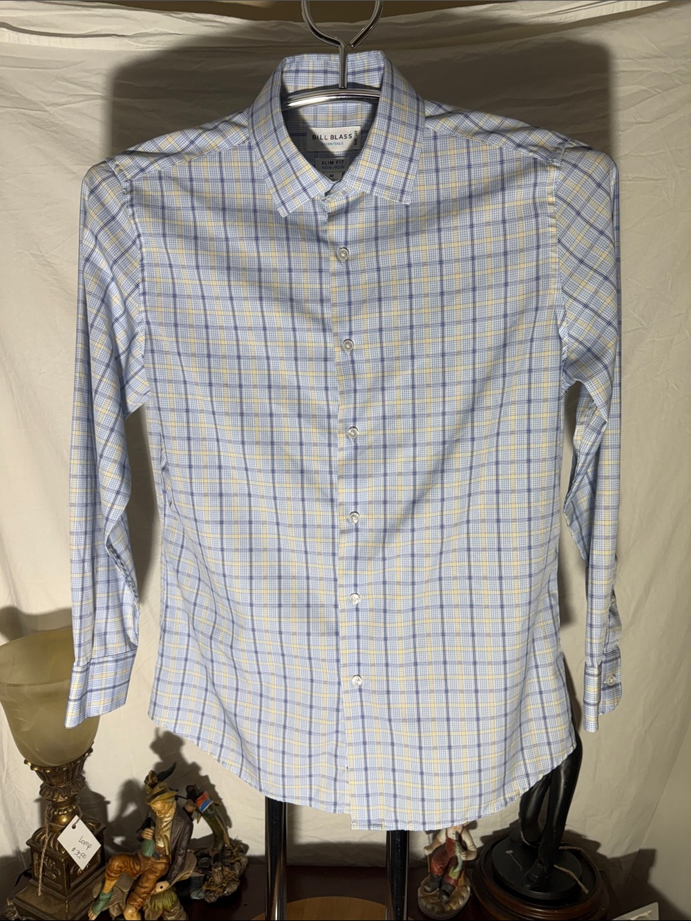 bill blass Blue and Yellow Plaid Button-Down Shirt